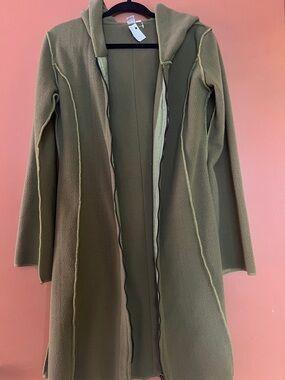 Olive Green Hooded Fleece Longline Jacket